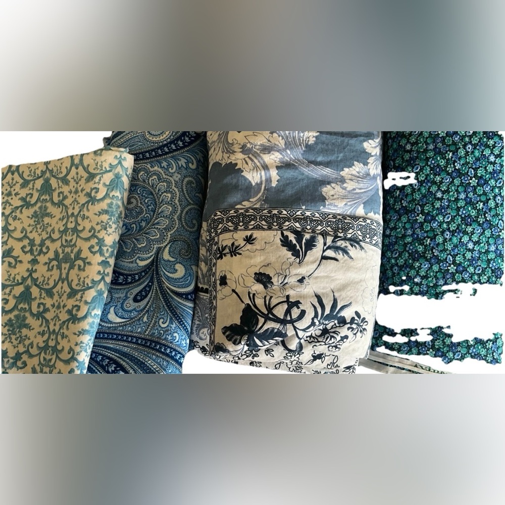Quilting Sewing Fabrics Blues White Floral Paisley Cotton